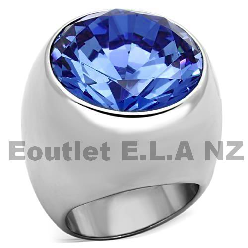 HUGE 20mm BLUE SWAROVSKI CRYSTAL STAINLESS STEEL RING-6 sizes